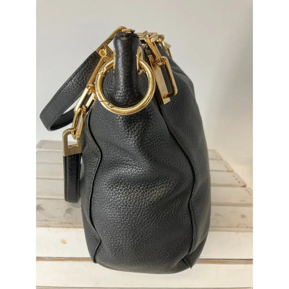 MICHAEL KORS, LARGE BLACK PEBBLED LEATHER HANDBAG